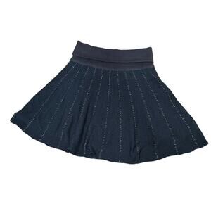 Free People women solid spark metallic dark navy blue Knit Skirt Striped sz S